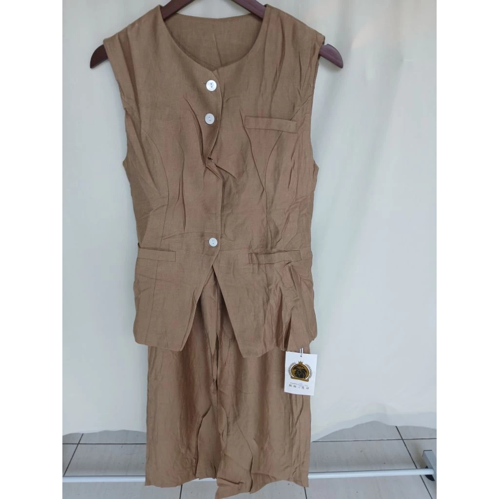 Setelan Wanita Tanpa Lengan Blazer Rompi + Celana Panjang Casual Elegan Korean Style - Gambar 4