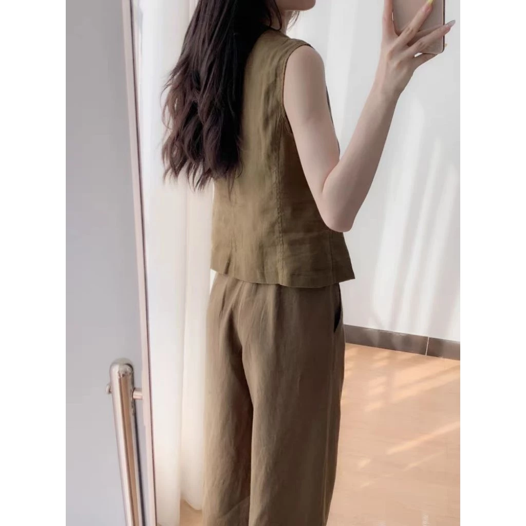 Setelan Wanita Tanpa Lengan Blazer Rompi + Celana Panjang Casual Elegan Korean Style - Gambar 5