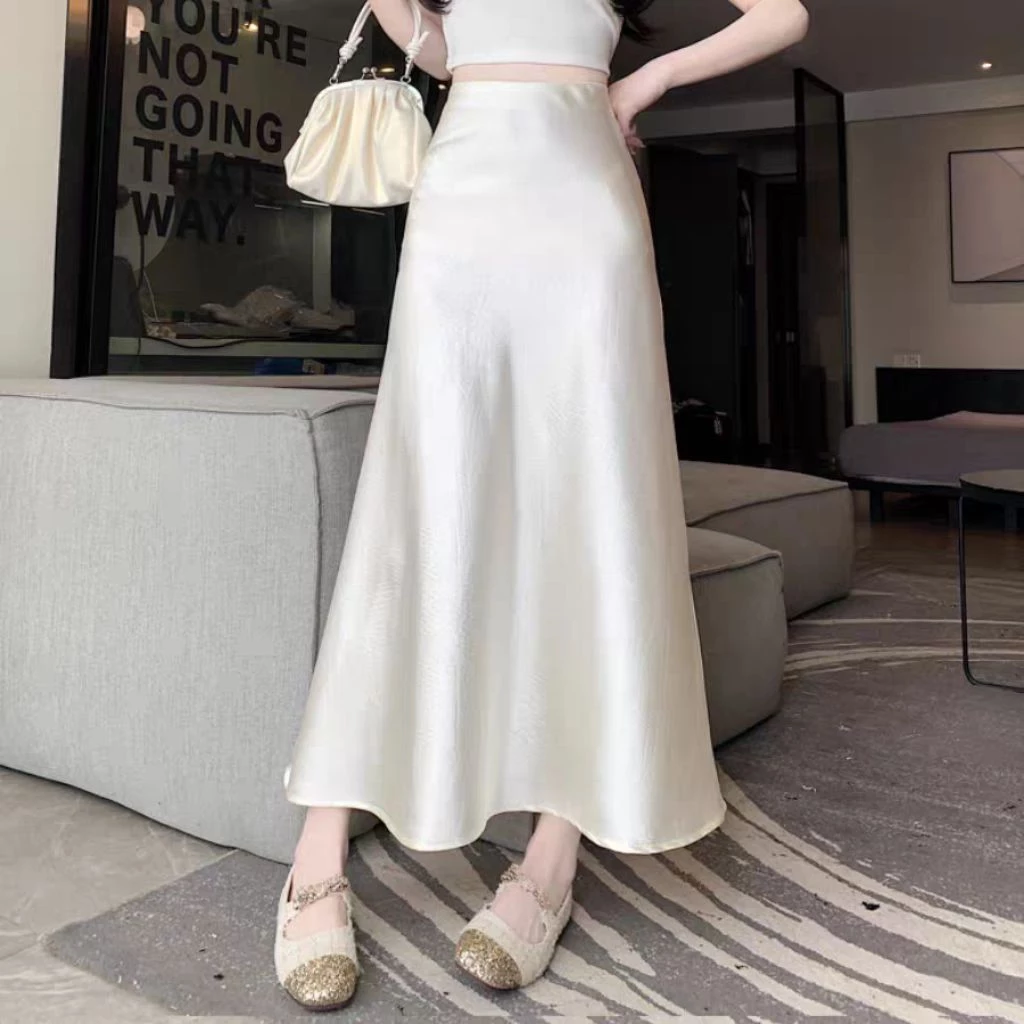 Rok Panjang Satin Motif Bunga Elegan Wanita – Rok High Waist Fashion Korea Premium - Gambar 5