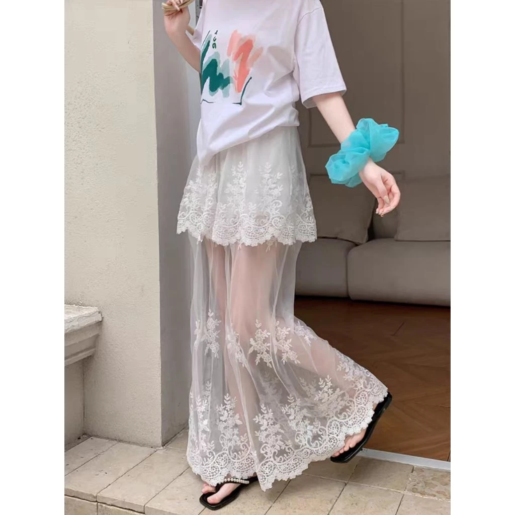 Rok Tulle Brokat Layer Panjang Wanita – Rok Transparan Elegan Korean Style - Gambar 2