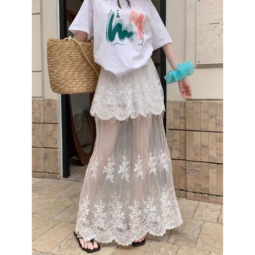 Rok Tulle Brokat Layer Panjang Wanita – Rok Transparan Elegan Korean Style - Gambar 4