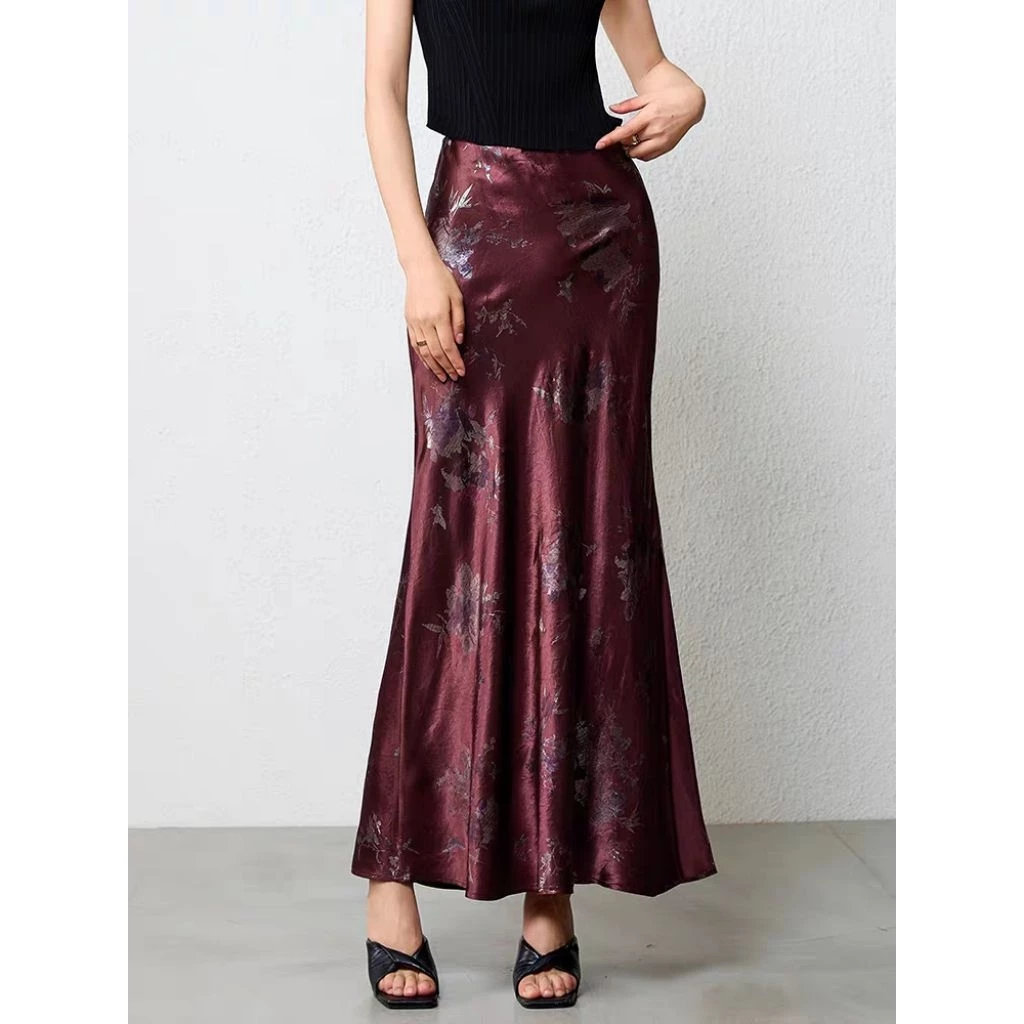 Rok Panjang Satin Motif Bunga Elegan Wanita – Rok High Waist Fashion Korea Premium - Gambar 2