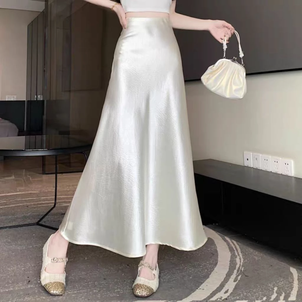 Rok Panjang Satin Motif Bunga Elegan Wanita – Rok High Waist Fashion Korea Premium - Gambar 4