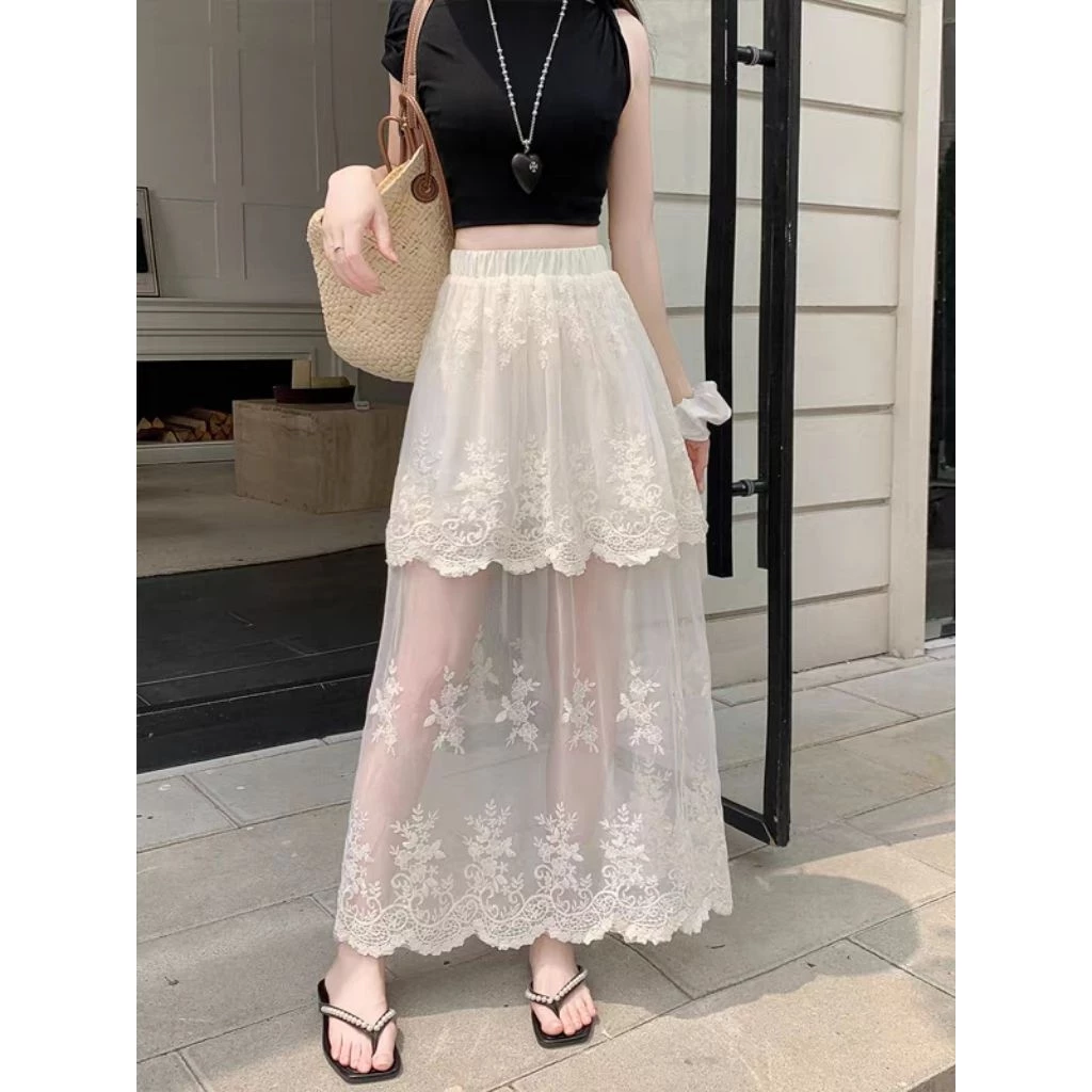 Rok Tulle Brokat Layer Panjang Wanita – Rok Transparan Elegan Korean Style - Gambar 7