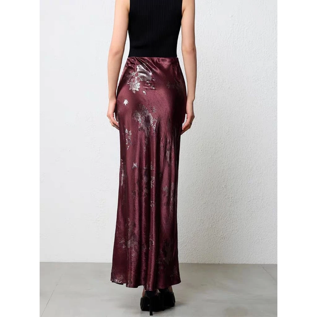Rok Panjang Satin Motif Bunga Elegan Wanita – Rok High Waist Fashion Korea Premium - Gambar 3