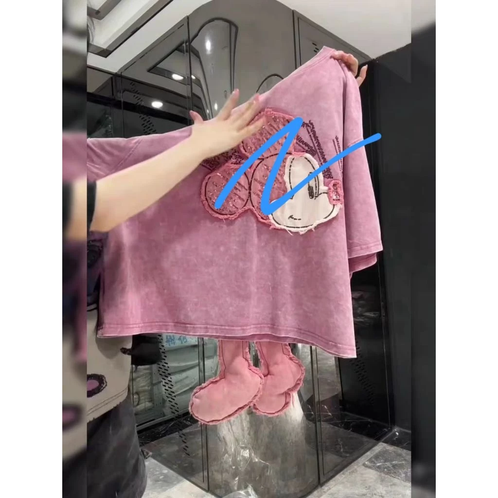 Kaoa Wanita Oversize Pink Motif Kartun Lucu Bordir – Bahan Tebal Nyaman, Kekinian - Gambar 4