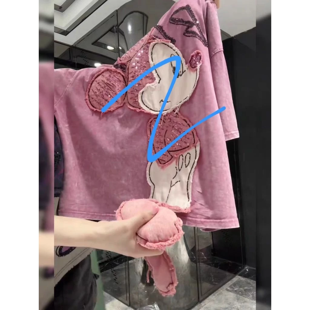 Kaoa Wanita Oversize Pink Motif Kartun Lucu Bordir – Bahan Tebal Nyaman, Kekinian - Gambar 2